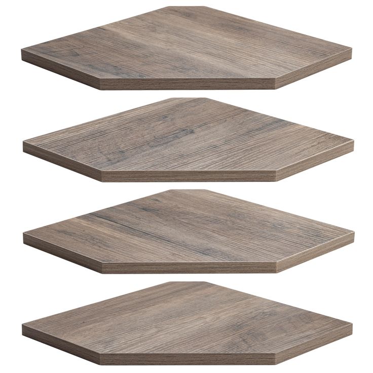 three pieces of wood are shown with different shapes and sizes, including the top one in grey