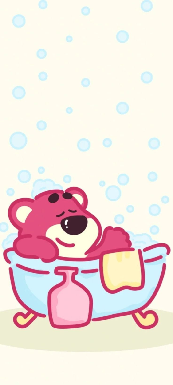 a teddy bear taking a bath in a tub