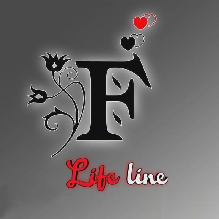 the letter f with hearts and flowers on it is lit up in red, white and black