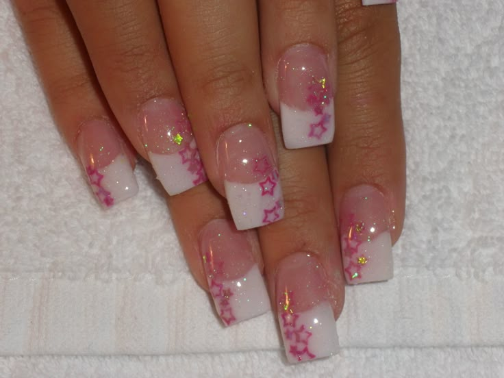 Pink Stars on White Nails Brown Short, French Tip Press On Nails, Nails Brown, Short Coffin, Gel Nail Tips, Y2k Nails, Really Cute Nails, Soft Nails, Cat Nails