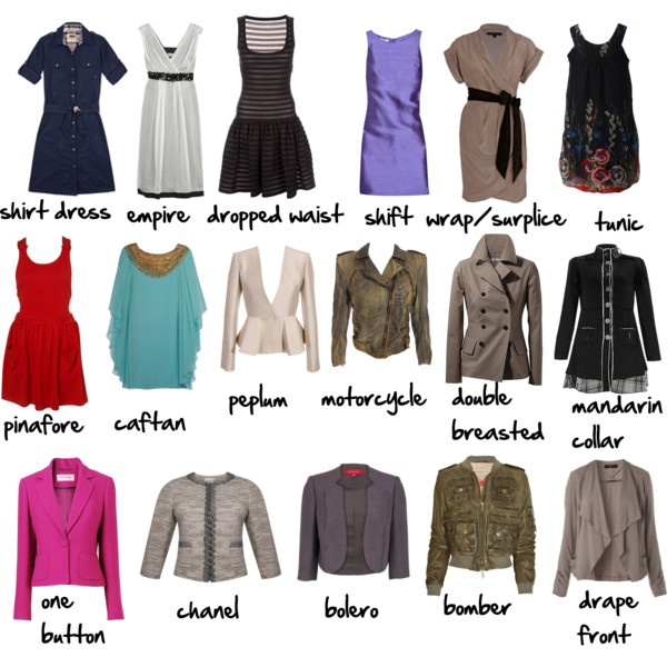 "glossary dresses jackets" by imogenl on Polyvore Types Of Clothes, Fashion Terminology, Types Of Clothing Styles, Different Types Of Dresses, Info Board, Mode Tips, Fashion Dictionary, Fashion Terms, Fashion Vocabulary