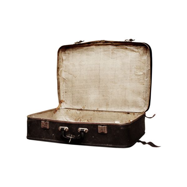 an old suitcase is open on a white background