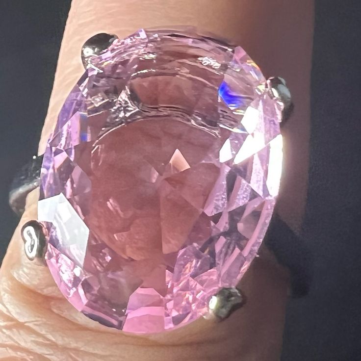 Exquisite Women Sterling Silver Ring With Pink Sapphire Large Stone Color Silver Size 11 Sapphire Solitaire Ring, Silicone Wedding Rings, Cz Rings Engagement, Sapphire Solitaire, Large Stone, Gold Ring Sets, Rhinestone Ring, Engagement Rings Round, Cabochon Ring