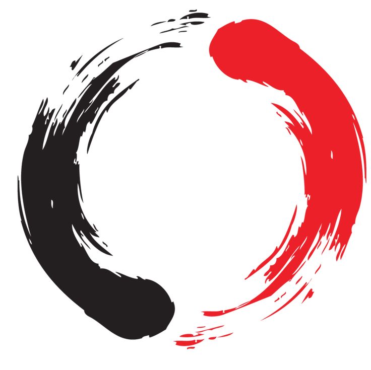 a black and red circle with brush strokes in the shape of a letter o on a white background