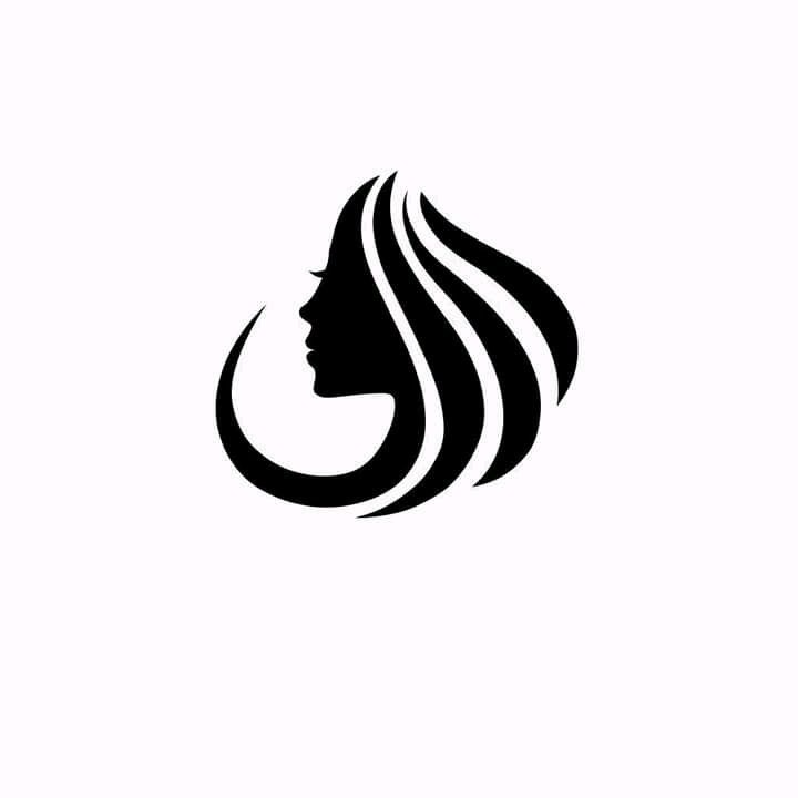 a woman's face with long hair in the shape of a circle on a white background