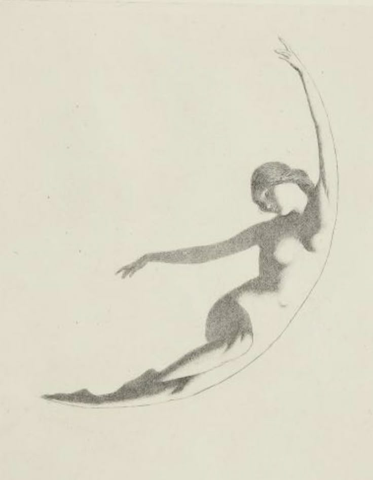 a black and white drawing of a woman on a surfboard in the air with her arms outstretched