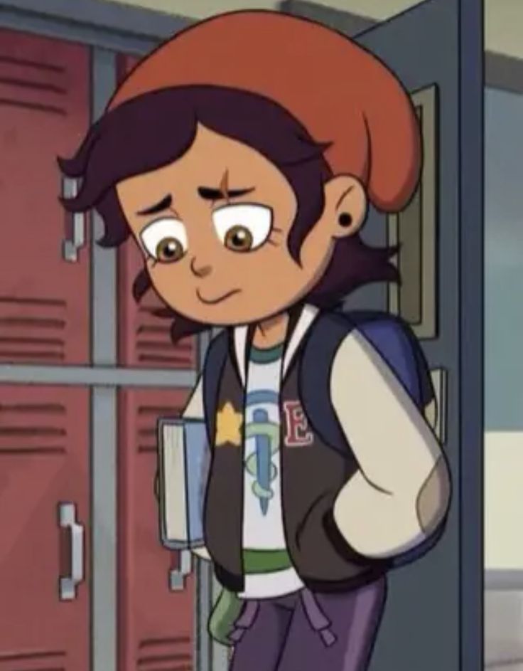 an animated image of a person standing in front of lockers