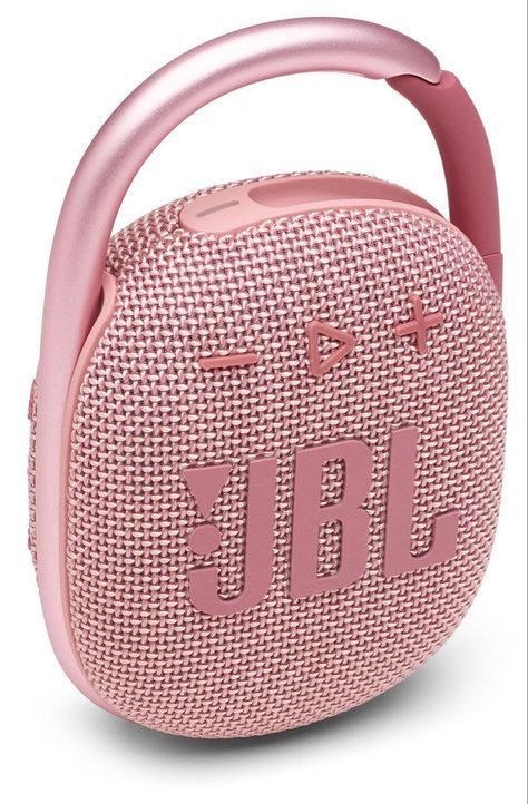 the jbl go portable bluetooth speaker is pink and has an emblem on it