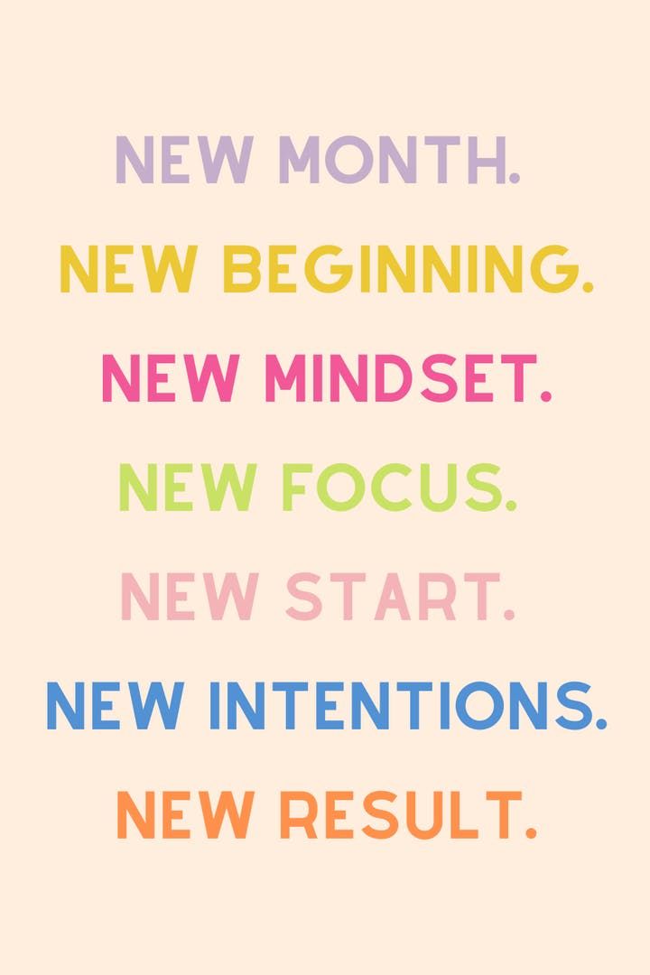 the words new month are written in different colors and font on a pink background with an orange