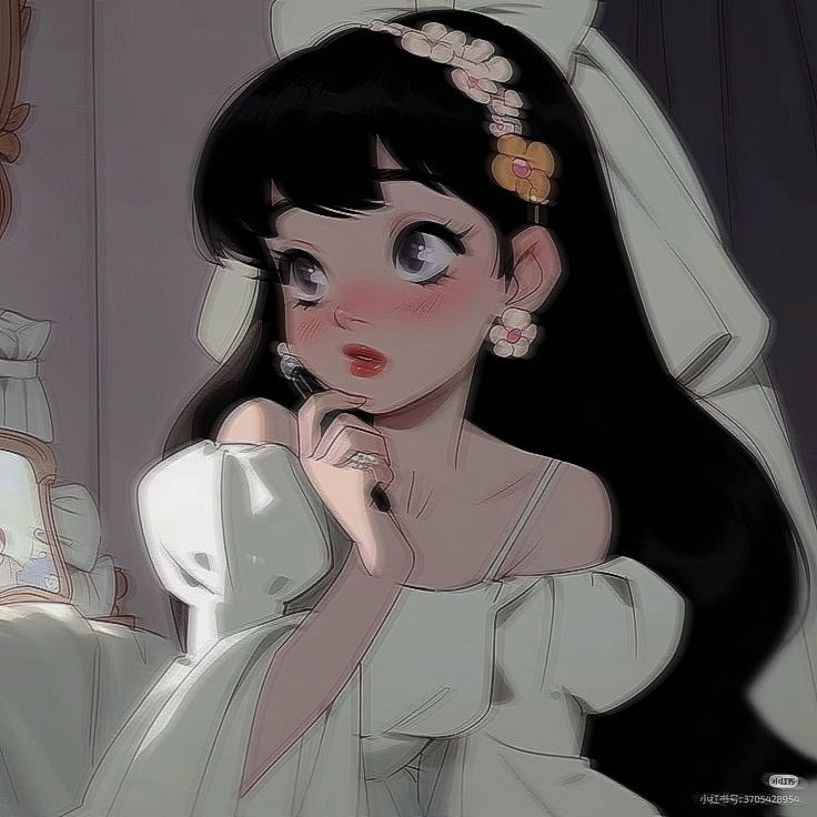 an animated image of a woman in a wedding dress looking at her reflection on the mirror