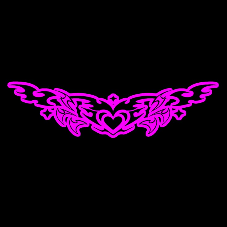 a heart with wings tattoo design on the side of a white background, in black and pink