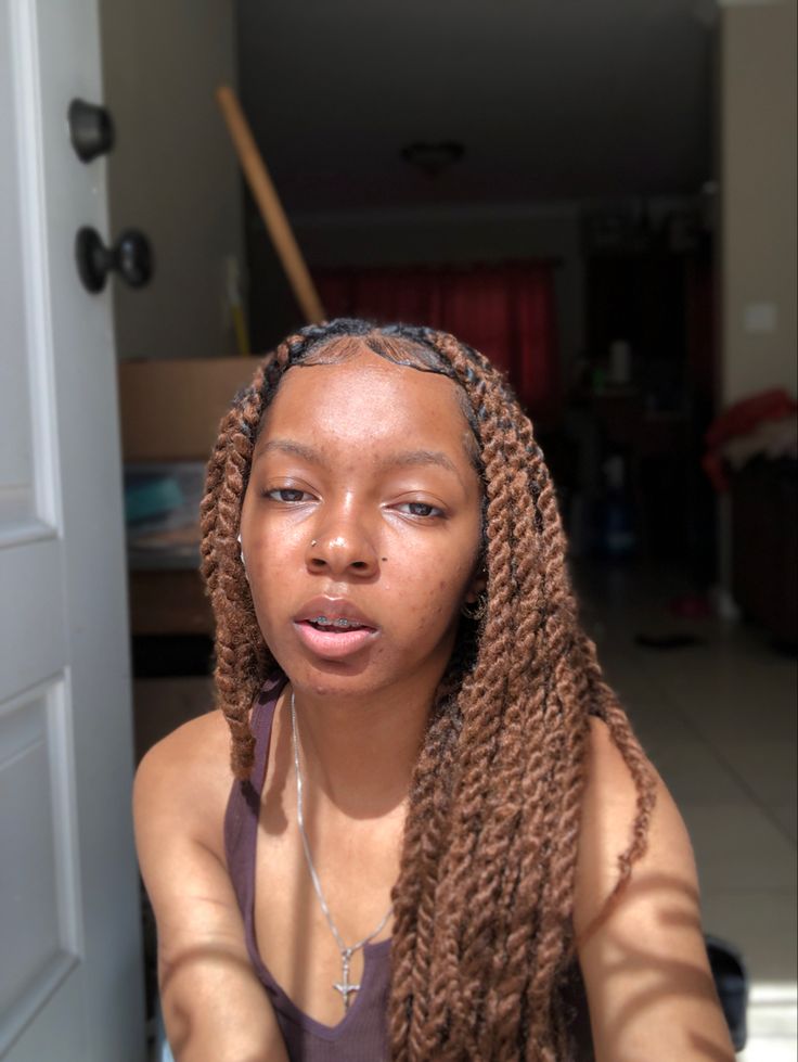 Brown Twist Braids Black Women, Brown Twist Braids Hairstyles, Brown Protective Styles, Brown Twists With Curls, Honey Blonde Twist, Honey Brown Island Twist, Honey Blonde Marley Twists, Honey Brown Twists, Honey Blonde Twists