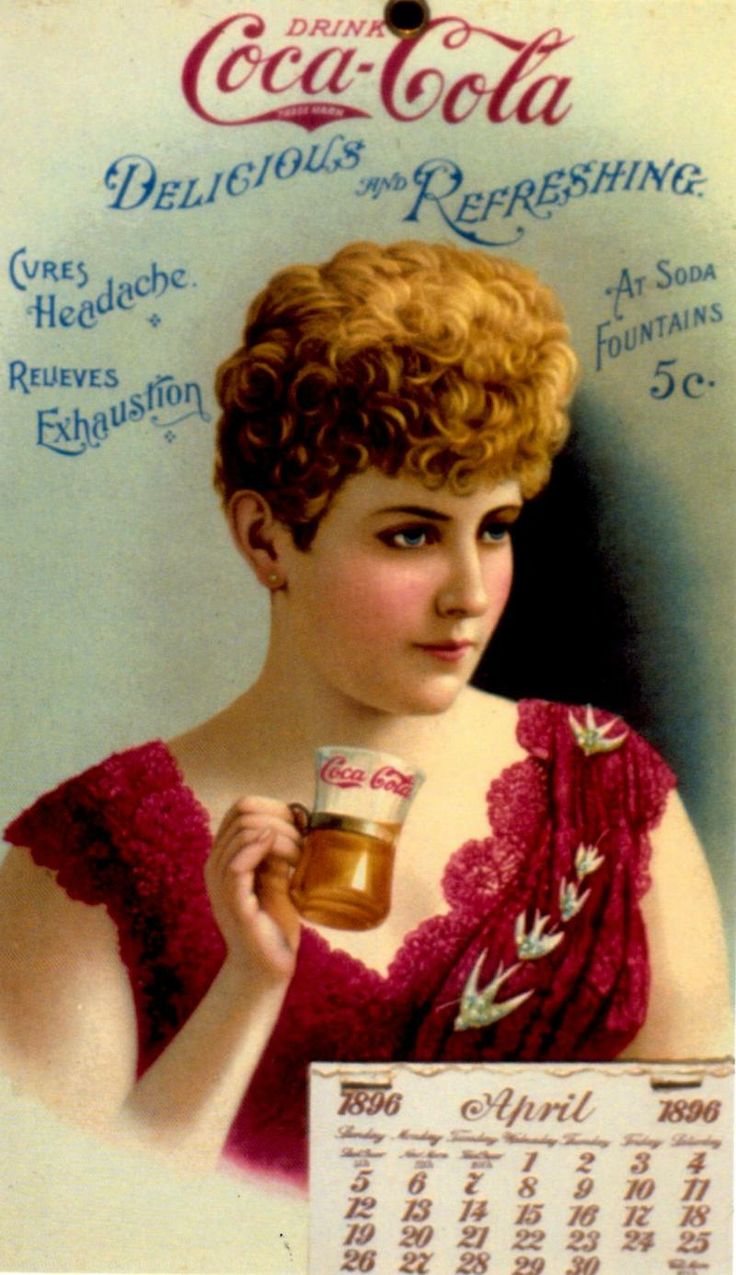 an old coca - cola advertisement with a woman holding a glass of beer and a calendar