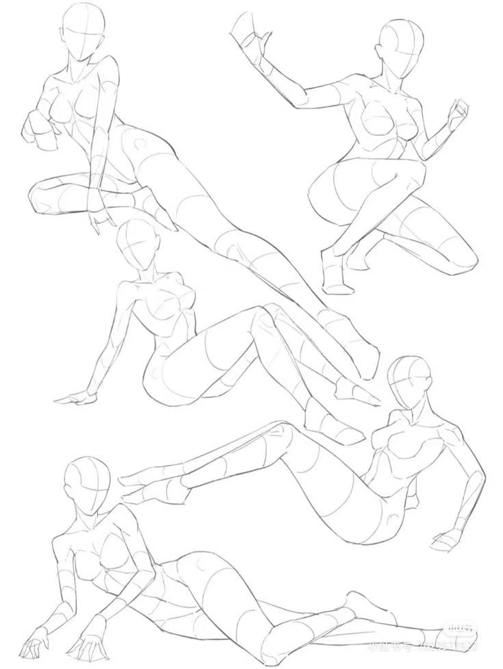 three different poses of the same person, each with their own body and arms in various positions