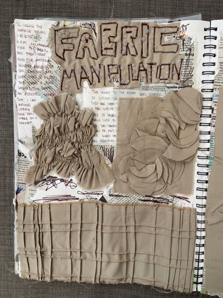 an altered book with fabric and paper on it's cover that says generic manhattan