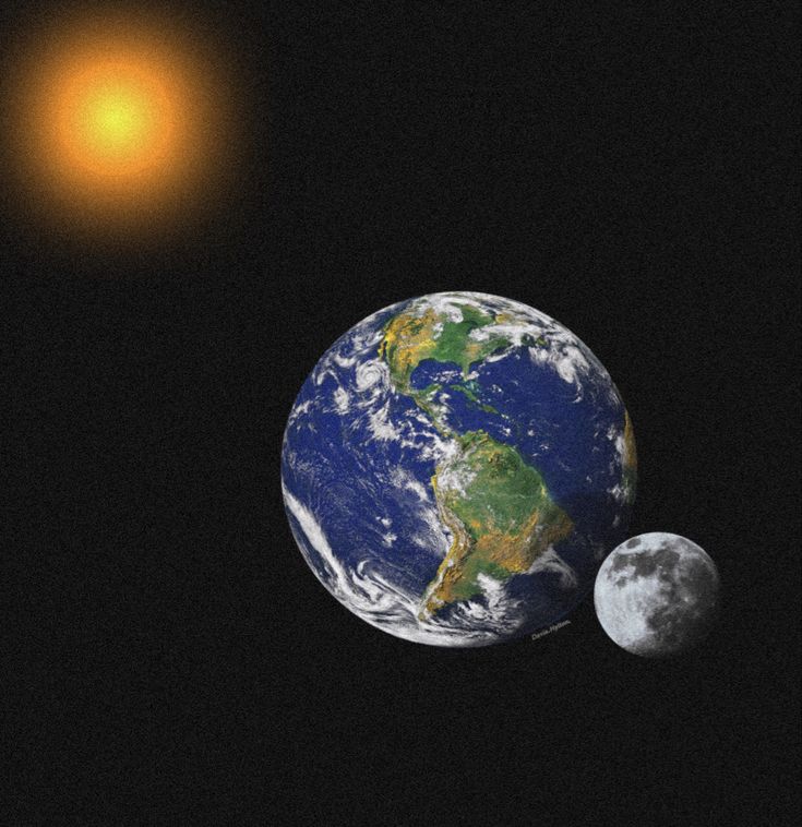 an image of the earth and moon taken from space with a bright sun in the background