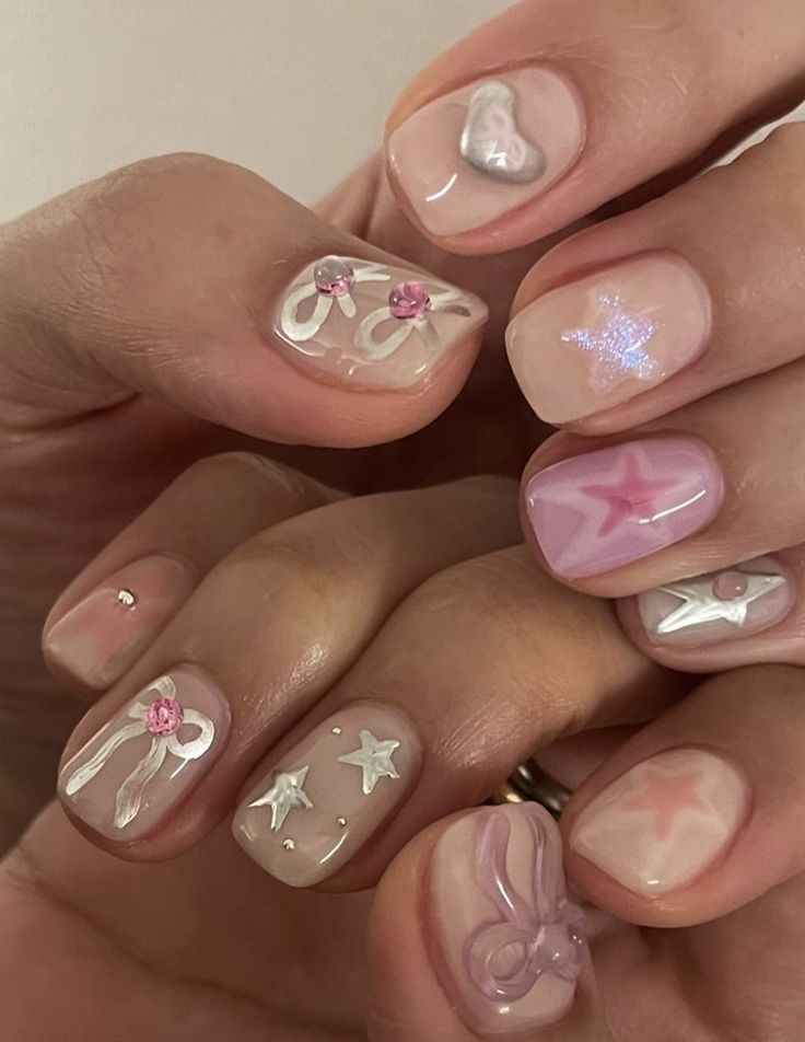 Bow Nail Designs, Milky Nails, Hippie Nails, Pretty Gel Nails, Soft Nails, Nail Swag, Kawaii Nails, Dream Nails, Fire Nails