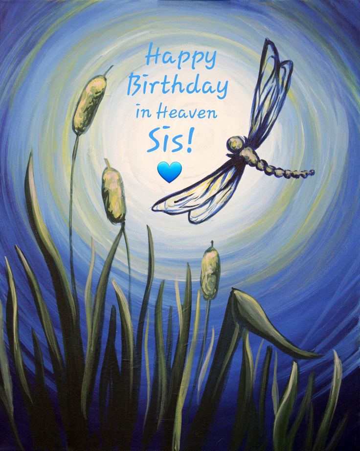 a painting of a dragon flying through the air with its wings spread out and it says happy birthday, i'm heaven sis