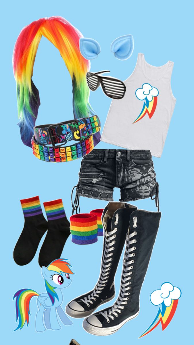 Rainbow Dash Halloween Costume, Rainbow Dash Cosplay, Rainbow Dash Costume, Disneyland Christmas, My Little Pony Costume, Scene Outfits, My Lil Pony, Rainbow Outfit, Scene Fashion