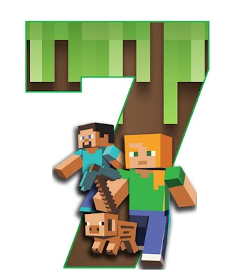 the number seven is made up of two people and a dog in front of a tree