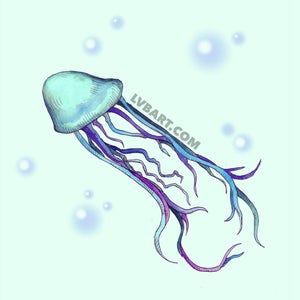 a drawing of a jellyfish floating in the water