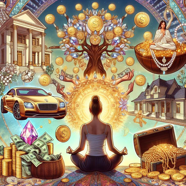 Experience the process of wealth manifestation with this AI-generated image, displaying a meditative individual surrounded by luxurious symbols of prosperity. Witness growth and abundance in every detail. Learn more about wealth manifestations in the linked material. 
#WealthManifestation #Luxury #Prosperity #Abundance #Growth #AIArt Female Holding Money, Abundance Images Wealth, Images Of Abundance, Abundance Images Photography, Money Aesthic, Manifesting Images, Abundance Illustration, Abundance Vision Board, Manifestation Images