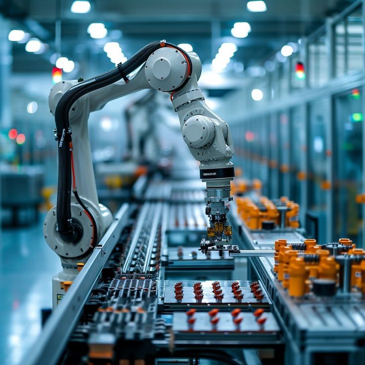 robotic arms working on an assembly line in a factory