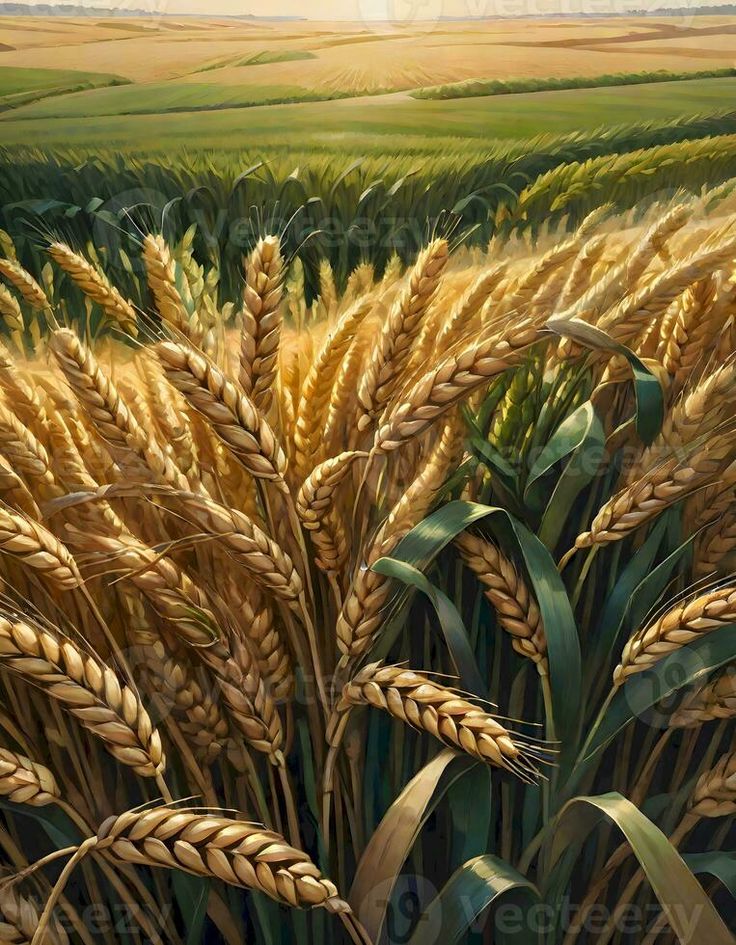 a painting of wheat growing in a field