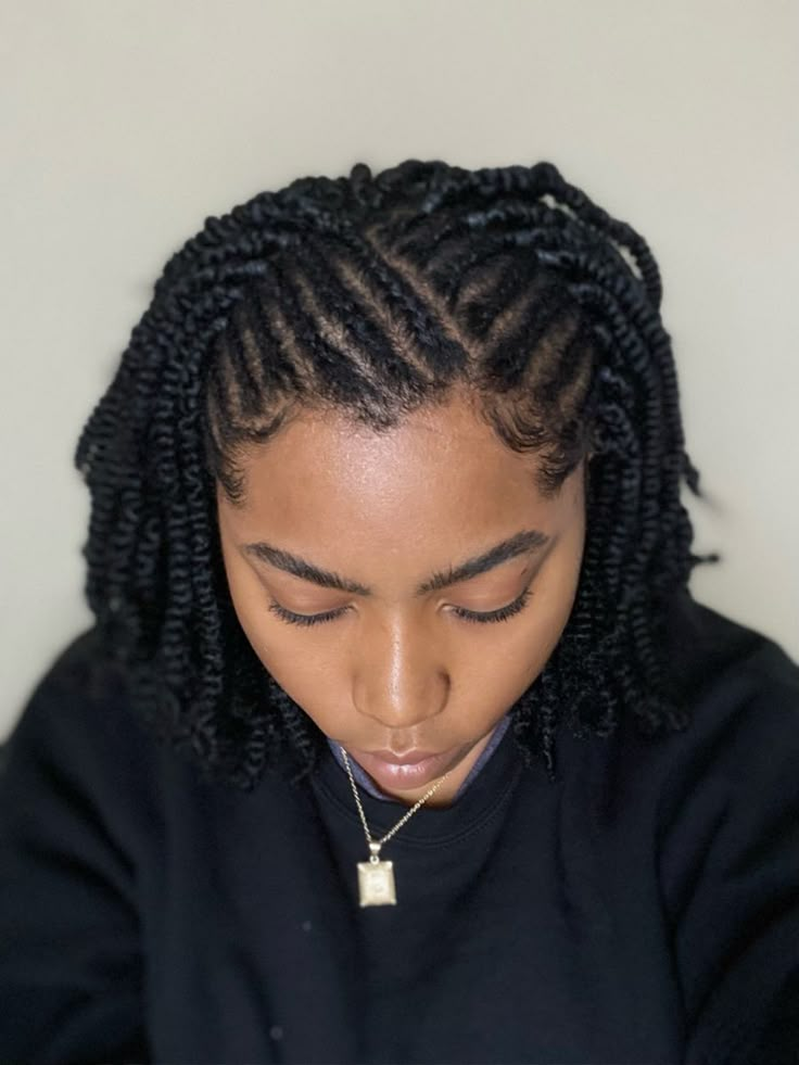 Short Protective braid style Fulani Braids With Twist, Cornrows With Twists, Braids With Twist, Natural Hair Flat Twist, Mini Twists Natural Hair, Cornrows Natural, Cornrows Natural Hair, Twist Cornrows, Cabello Afro Natural