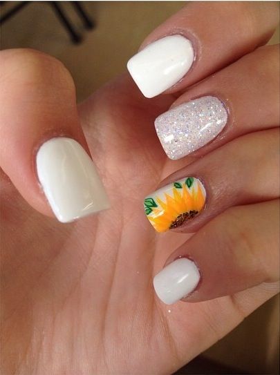 Sunflower nails Nails Sunflower, American Nails, Sunflower Themed Wedding, Sunflower Nails, Bride Nails, Nails Wedding, Sunflower Wedding, Nails And Makeup, Nails Toes