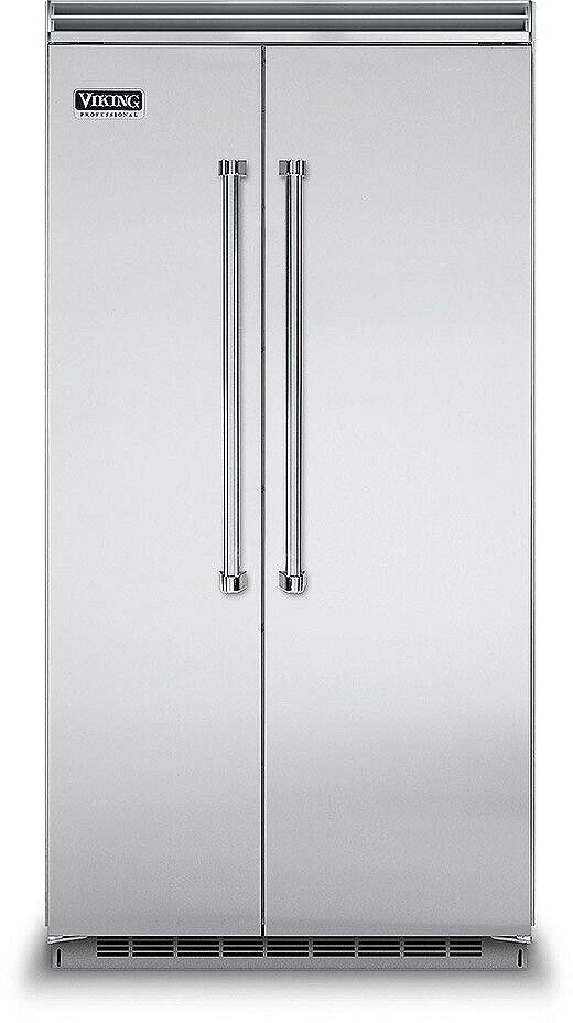 a stainless steel double door refrigerator freezer