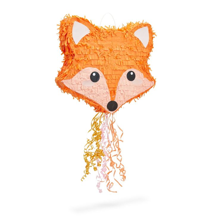 an image of a red fox balloon with streamers on it's head and eyes