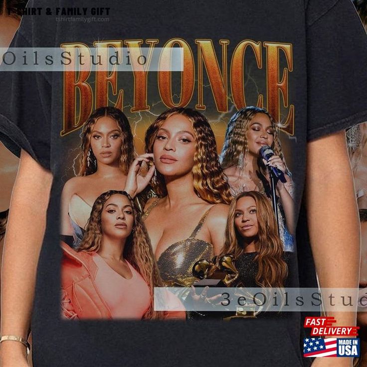 a woman wearing a t - shirt with the image of three women on it