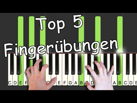 two hands are playing the piano keyboard with green and white keys, which reads top 5 fingerburgen