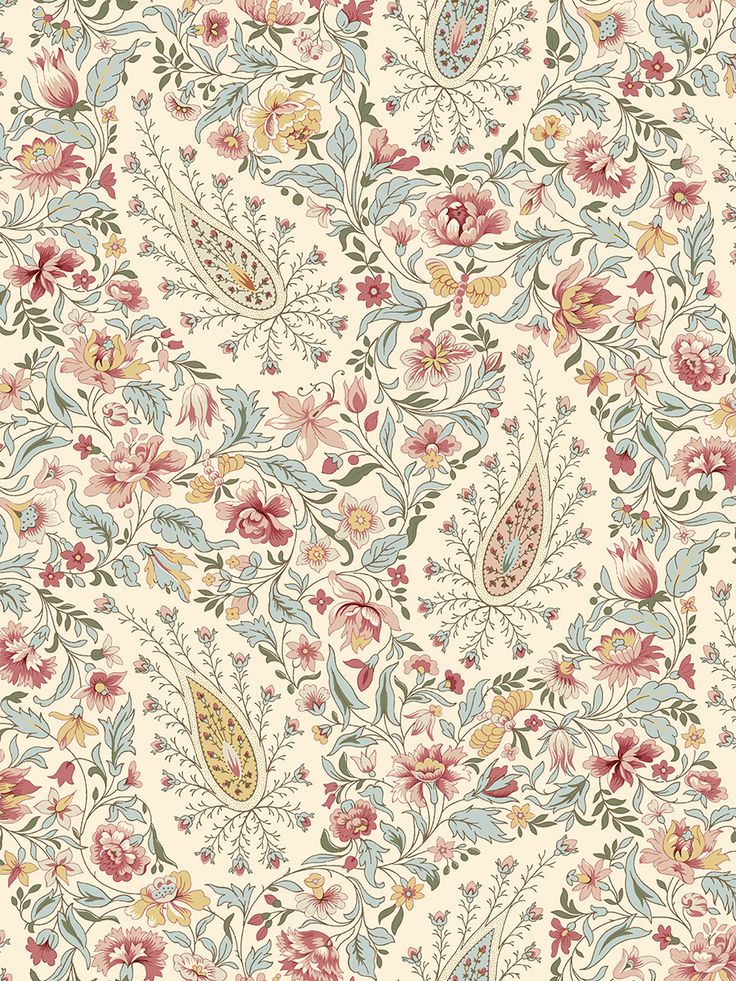 an image of a floral wallpaper with many different flowers and leaves on the side