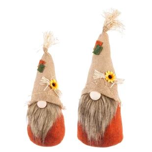 two gnomes with hats and flowers on their heads