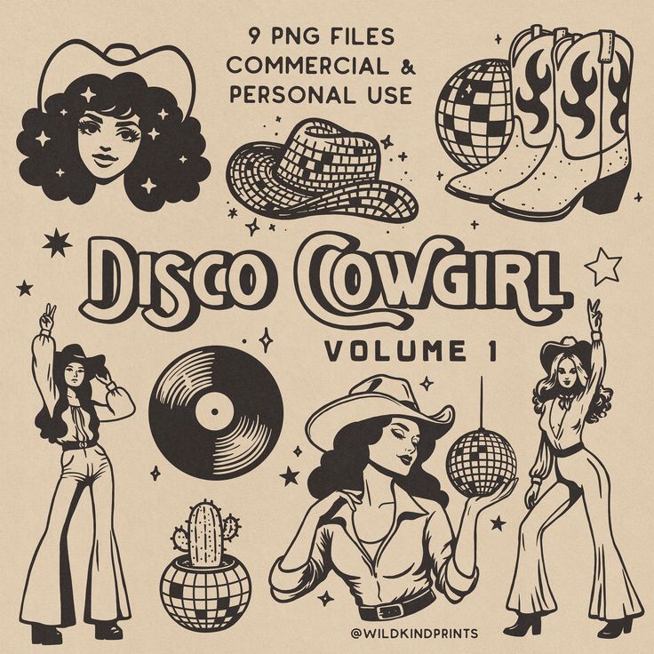 the disco cowgirl vol 1 cover art is in black and white, with an image of