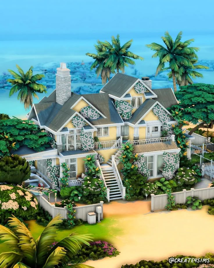 this is an artist's rendering of a house on the beach with palm trees