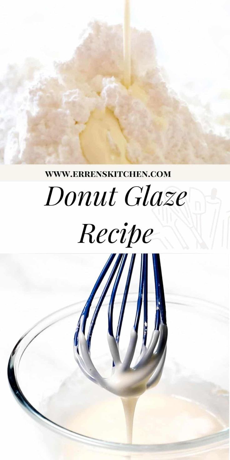 a whisk is being used to make donut glaze in a glass bowl