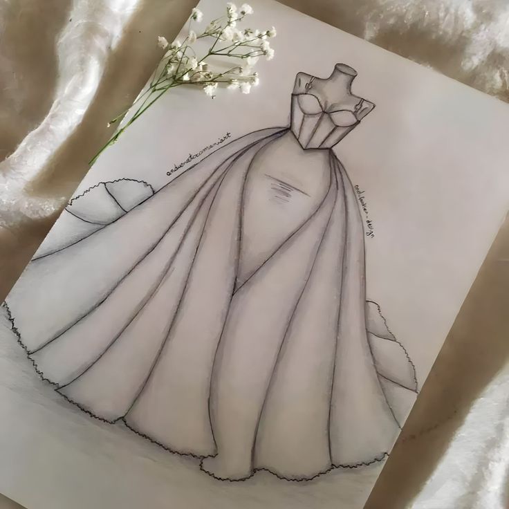 a drawing of a wedding dress with flowers