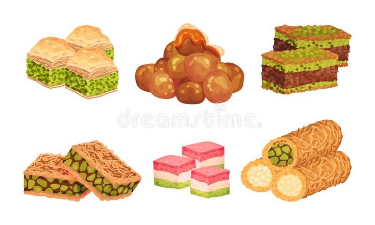 different types of desserts and pastries on a white background royalty illustration stock illustration