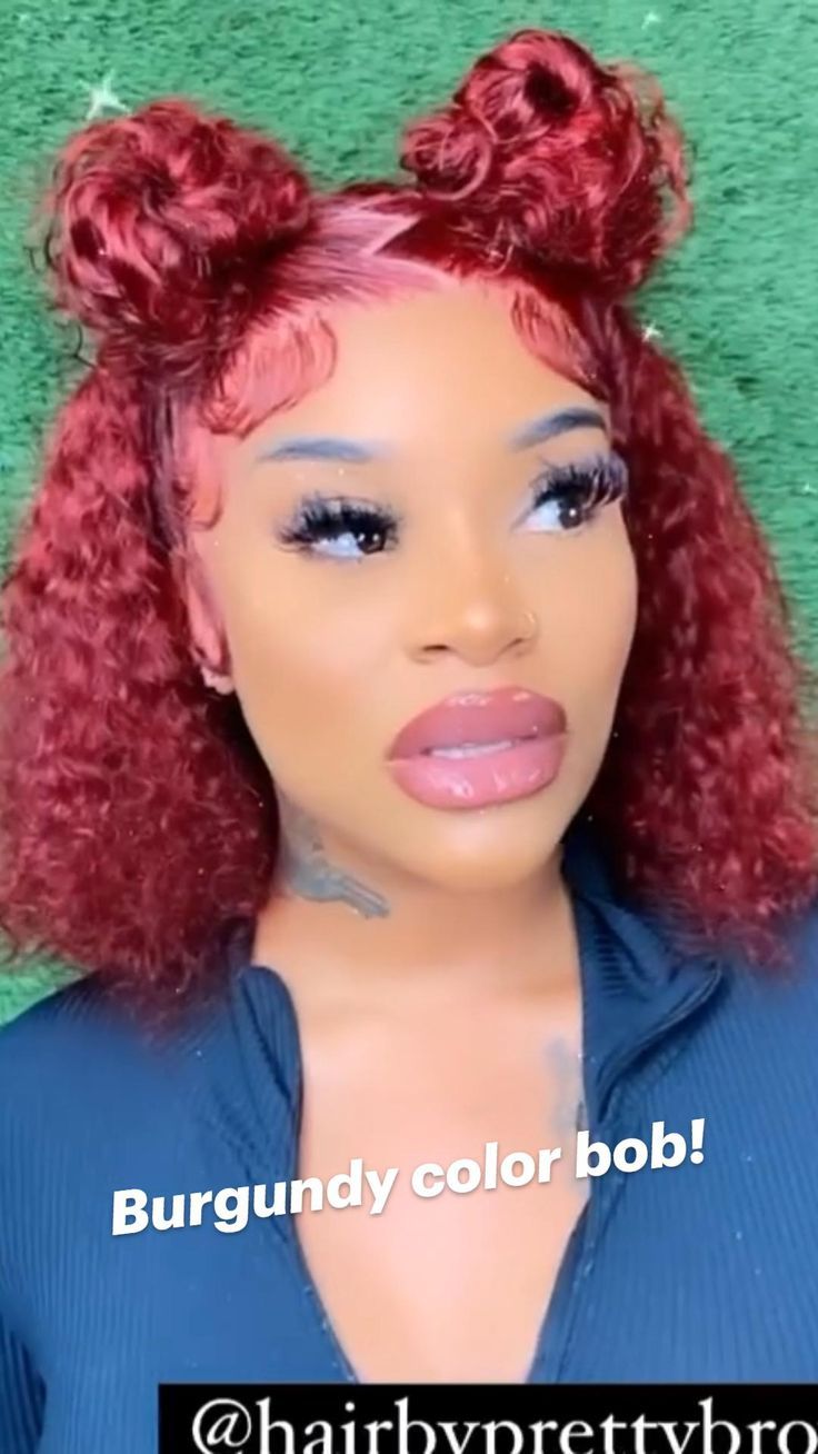 Red Bob Wigs For Black Women, Red Frontal Bob, Short Deep Wave Wig, Short Curly Wig Hairstyles, Birthday Wigs, Deep Wave Bob Wig, Pretty Wigs, Color Bob, Red Hairstyles