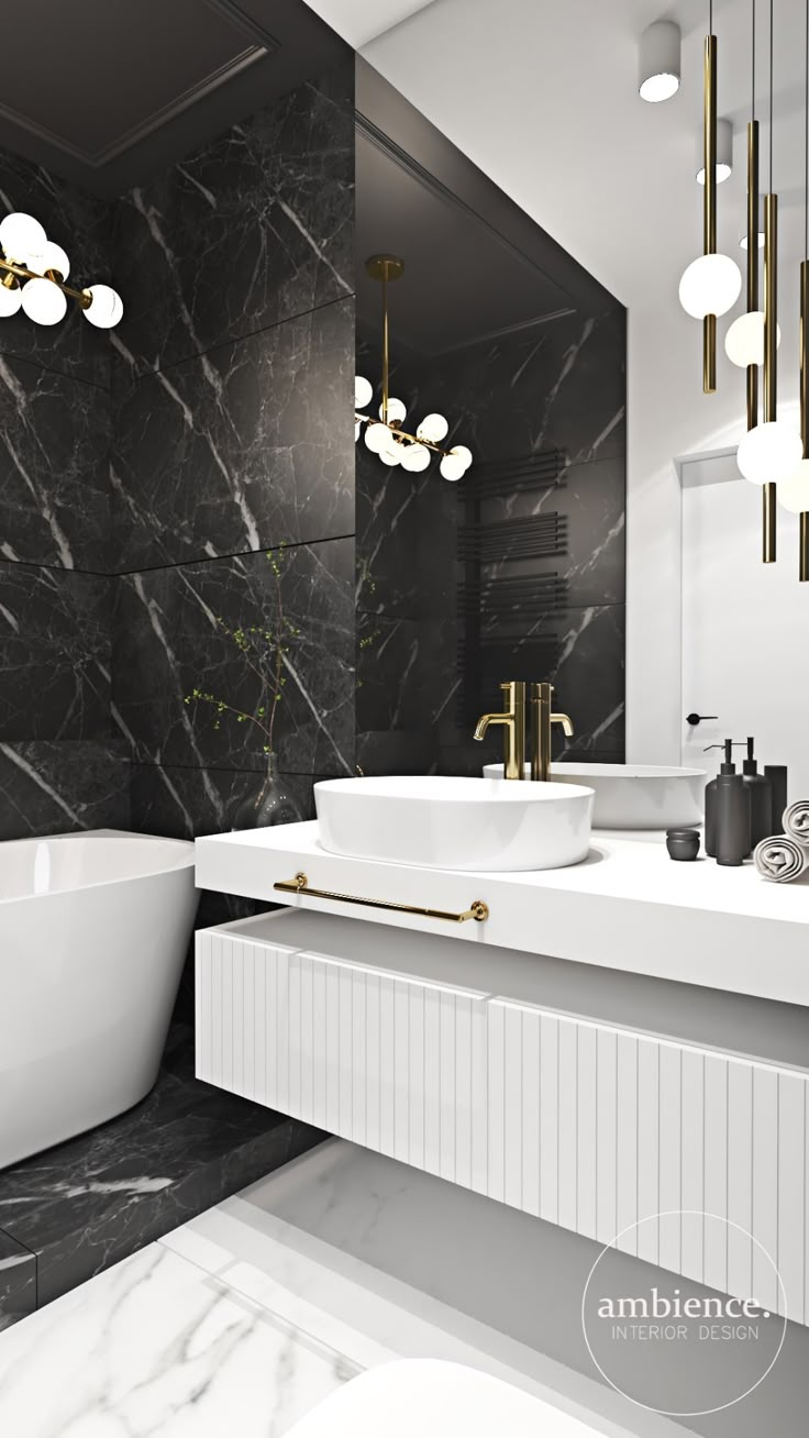 a white bath tub sitting next to a sink in a bathroom on top of a marble floor