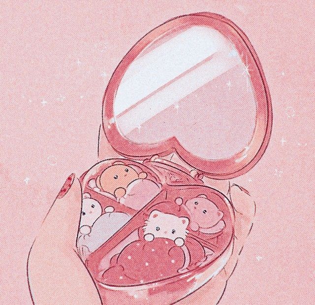 an illustration of a pink box filled with teddy bears and other things in it's lid