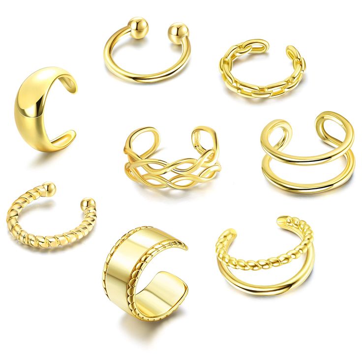 PRICES MAY VARY. ❤ Ear Cuffs Set：8 different styles of ear cuffs for women, non piercing cartilage clip on wrap earring set.Each wideth of 12mm.Cuff earrings are simple, fashionable and personalized,fit most majority non piercing ears. ❤ Toughness Material：Non piercing clip cuffs are built of quality copper,flexible and ultralight,can be adjusted to fit your ears.Gently adjust the size step by step.Without worries about too loose or too tight to take off. ❤ Delicate Ear Cuffs：Cuff earrings are t Fake Cartilage Piercing, 14k Gold Ear Cuff, Piercing Clip, Fake Earrings, Ear Cuff Earrings, Piercing Cartilage, Funky Earrings, Gold Ear Cuff, Ear Cuff Earings