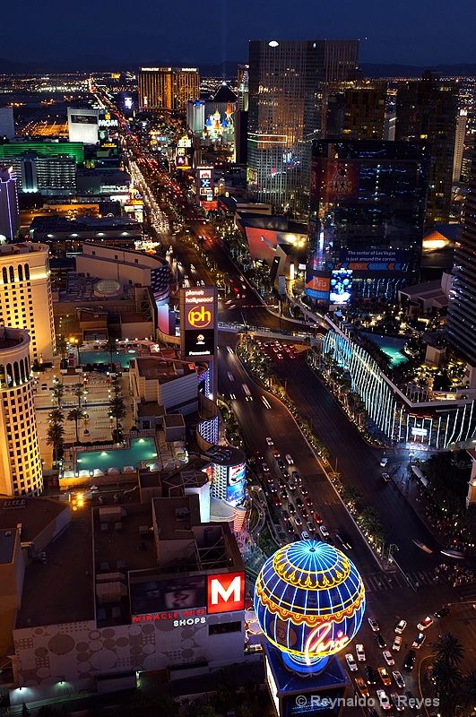 an aerial view of the las vegas strip at night