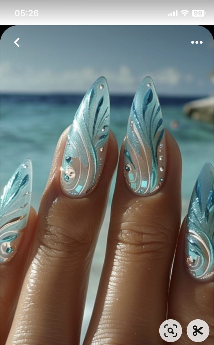 Hot Summer Nails 2024, Summer Nail Art 2024, Glass Nails Designs, Tiffany Nails, Tiffany Color, Cruise Nails, Beachy Nails, Easter Nail Art, Fancy Nails Designs