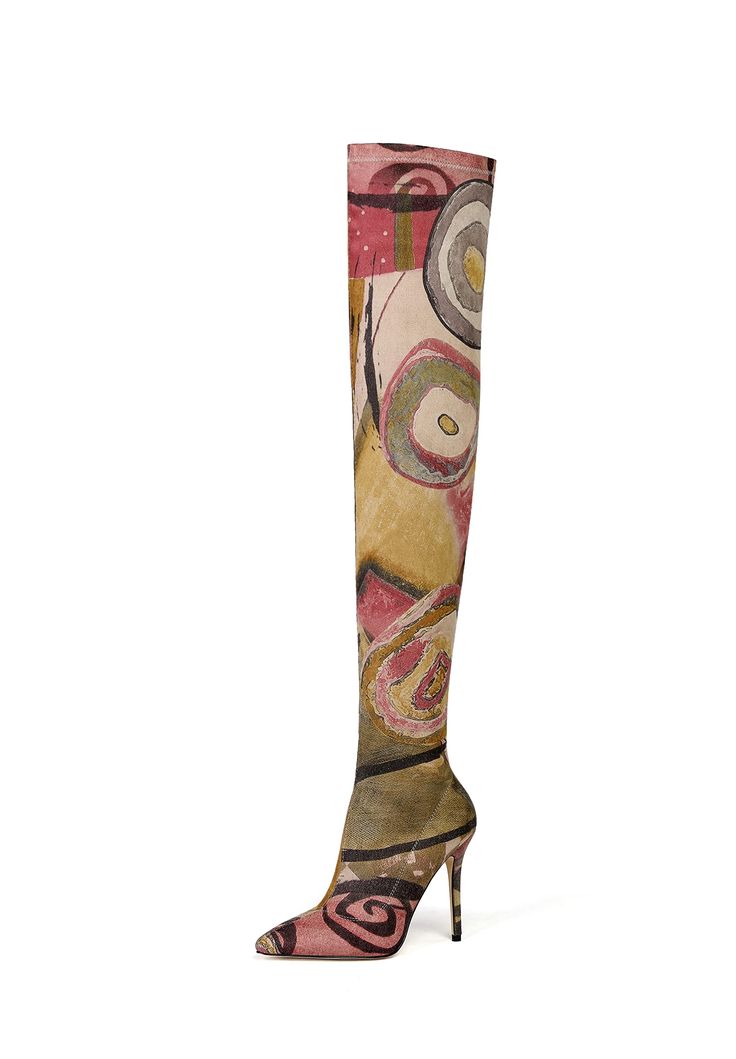 PRICES MAY VARY. Stretchy elastic fabric provides a possible shape calf fitting, and the thigh high heel boots fit like a glove. Stylish thigh high boots with irregular and asymmetrical prints make this boot stand out.Specific design gives you a chic and trendy look. Stilettos heel height:4.13 inches(approx.). Shaft length from arch:25.98 inches(approx.) Pull-on styled with side zipper fastening closure for easy on and off and warm lining. The Over-the-Knee Boots fit for date, wedding, party, sh Over The Knee Boots With Maxi Dress, Long Sweater Boots, Maxi Dress With Thigh High Boots, Holly Willoughby Boots, Boots Gown, Libra Szn, Boot Stand, Knee High Heels, Thigh High Boots Heels