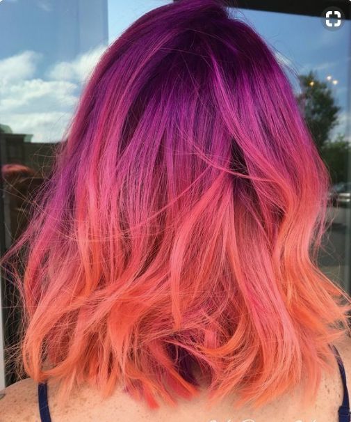 Pink And Orange Hair, Sunset Hair, Orange Hair, Pink And Orange, Orange, Purple, Hair, Pink