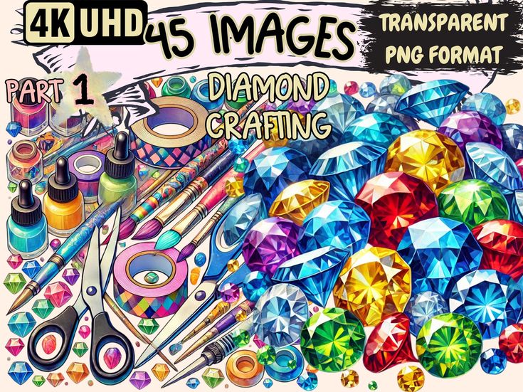 diamond crafting kit with scissors, thread and other items for making art work on paper